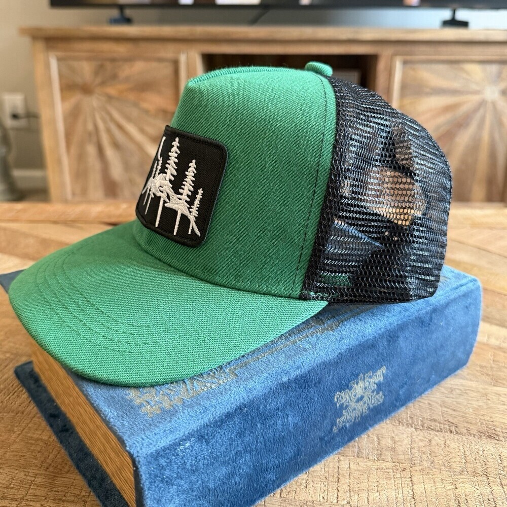 Forest CS107 Green Trucker Hat Moon Trees Outdoor Nature Snapback Cap - Picture 3 of 9